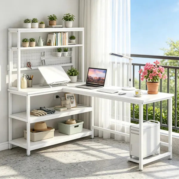 Reversible L-Shaped Desk 55 Inch Computer Desk with Wireless Charging And Shelves Home Office Desk with Storage
