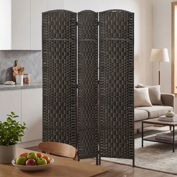 Room Divider, 3 Panel Folding Privacy Screen, 70.9" Tall Portable Weave Partition Wall Divider for Bedroom, Coffee