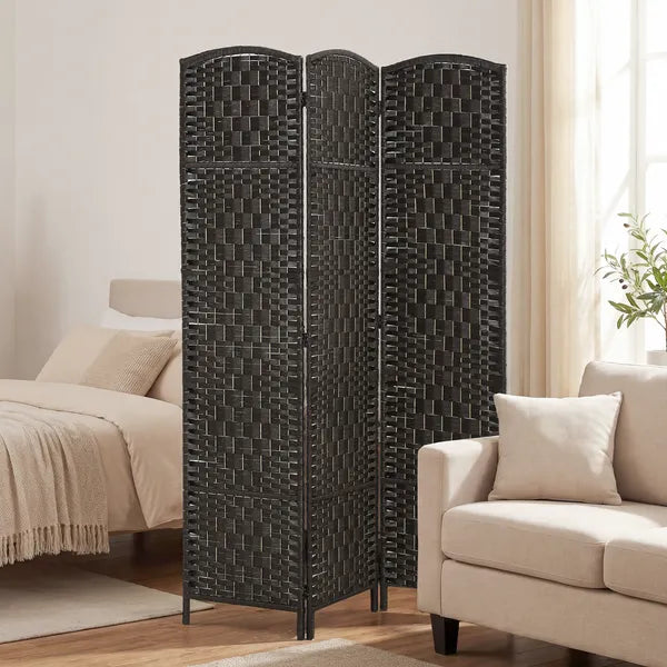 Room Divider, 3 Panel Folding Privacy Screen, 70.9" Tall Portable Weave Partition Wall Divider for Bedroom, Coffee
