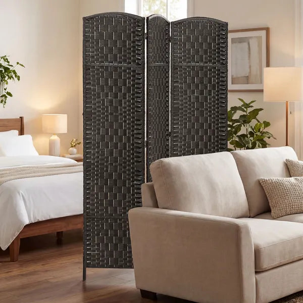 Room Divider, 3 Panel Folding Privacy Screen, 70.9" Tall Portable Weave Partition Wall Divider for Bedroom, Coffee