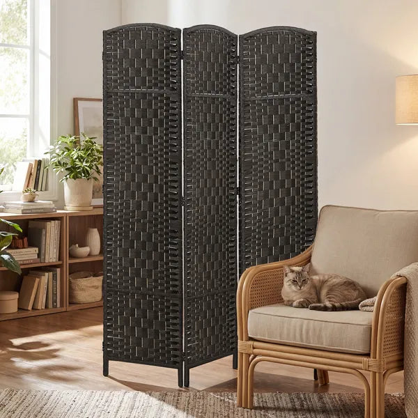Room Divider, 3 Panel Folding Privacy Screen, 70.9" Tall Portable Weave Partition Wall Divider for Bedroom, Coffee