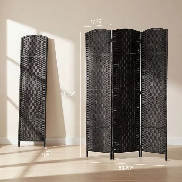 Room Divider, 3 Panel Folding Privacy Screen, 70.9" Tall Portable Weave Partition Wall Divider for Bedroom, Coffee