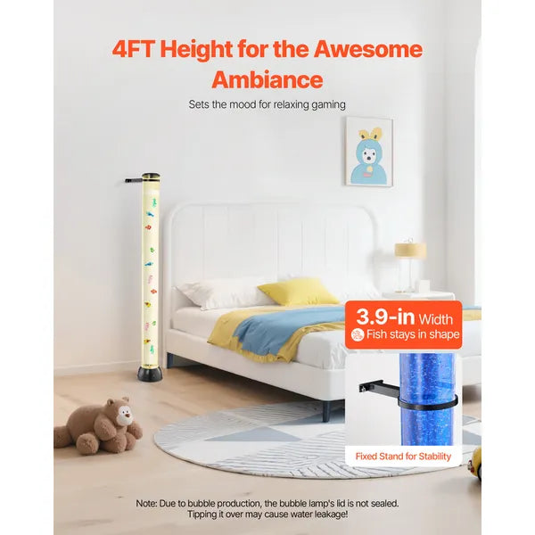 Sensory Bubble Tube Lamp, 4 ft Bubble Fish Tube, Sensory Aquarium Lamp with 10 Floating Fish & 16 Color Effects, Remote Control, Stress Relief Calming Light for Bedroom Living Room Home Decor