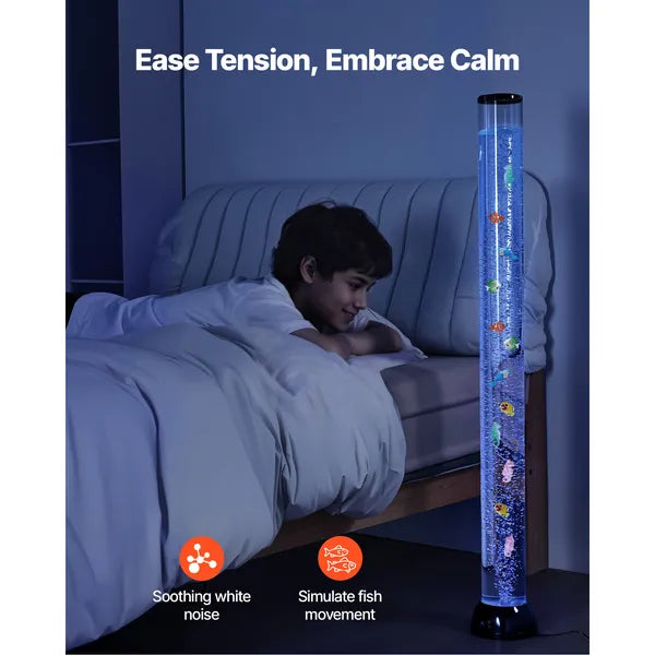 Sensory Bubble Tube Lamp, 4 ft Bubble Fish Tube, Sensory Aquarium Lamp with 10 Floating Fish & 16 Color Effects, Remote Control, Stress Relief Calming Light for Bedroom Living Room Home Decor