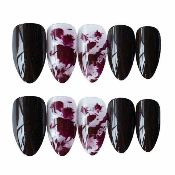 Splash Ink Dark Red Black False Nails