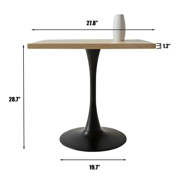 Square Dining Table, 27.6" Tulip Table with Thickened Edge Decor Tabletop & Metal Pedestal, Mid Century Modern Bistro Table for Kitchen, Small Places, Living Room, Cafe ( Natural Color)