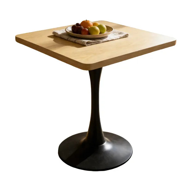 Square Dining Table, 27.6" Tulip Table with Thickened Edge Decor Tabletop & Metal Pedestal, Mid Century Modern Bistro Table for Kitchen, Small Places, Living Room, Cafe ( Natural Color)