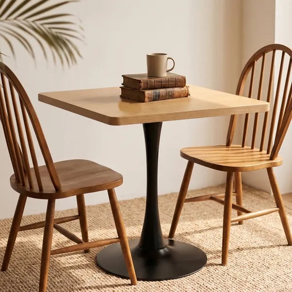 Square Dining Table, 27.6" Tulip Table with Thickened Edge Decor Tabletop & Metal Pedestal, Mid Century Modern Bistro Table for Kitchen, Small Places, Living Room, Cafe ( Natural Color)
