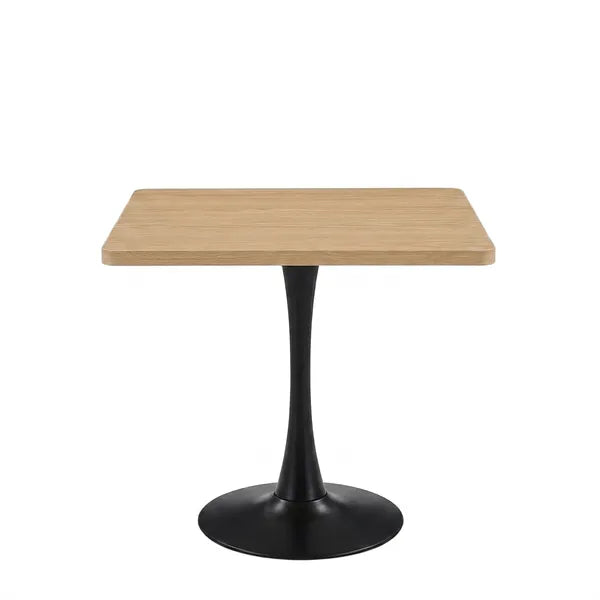 Square Dining Table, 27.6" Tulip Table with Thickened Edge Decor Tabletop & Metal Pedestal, Mid Century Modern Bistro Table for Kitchen, Small Places, Living Room, Cafe ( Natural Color)