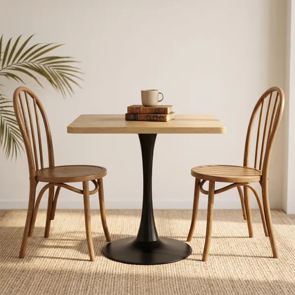 Square Dining Table, 27.6" Tulip Table with Thickened Edge Decor Tabletop & Metal Pedestal, Mid Century Modern Bistro Table for Kitchen, Small Places, Living Room, Cafe ( Natural Color)