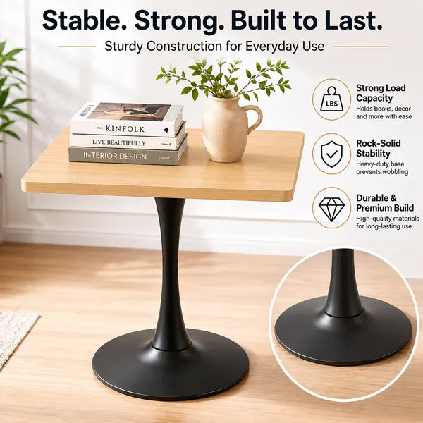 Square Dining Table, 27.6" Tulip Table with Thickened Edge Decor Tabletop & Metal Pedestal, Mid Century Modern Bistro Table for Kitchen, Small Places, Living Room, Cafe ( Natural Color)