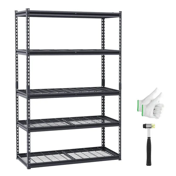 Storage Shelves, 3000 lbs, 5 Tier Heavy Duty Garage Shelving, 20" D x 48" W x 72" H Adjustable Metal Shelves for Industrial Shelving Unit Utility Shelf, for Kitchen, Warehouse, Basement, Black
