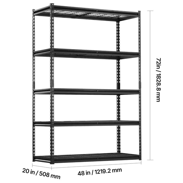 Storage Shelves, 3000 lbs, 5 Tier Heavy Duty Garage Shelving, 20" D x 48" W x 72" H Adjustable Metal Shelves for Industrial Shelving Unit Utility Shelf, for Kitchen, Warehouse, Basement, Black