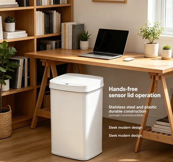 Tall Hands Free Automatic Sensor Trash Can, Stainless Steel & Plastic Touchless Garbage Bin, Large Capacity Sealed Waste Container for Kitchen Bathroom Home Office Indoor Use