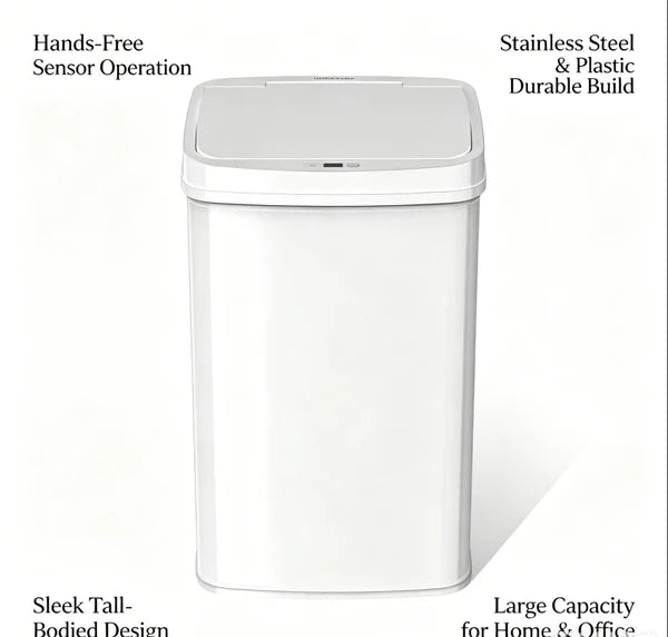 Tall Hands Free Automatic Sensor Trash Can, Stainless Steel & Plastic Touchless Garbage Bin, Large Capacity Sealed Waste Container for Kitchen Bathroom Home Office Indoor Use