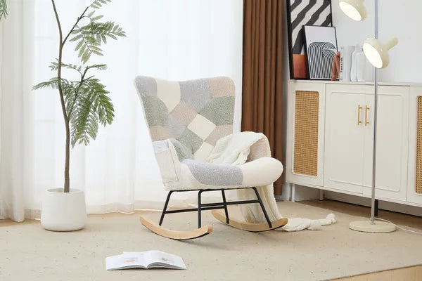 Teddy Upholstered Nursery Glider Rocking Chair - High Backrest Comfy Armchair | Versatile Accent Chair for Living Room, Bedroom, Offices