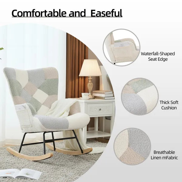 Teddy Upholstered Nursery Glider Rocking Chair - High Backrest Comfy Armchair | Versatile Accent Chair for Living Room, Bedroom, Offices