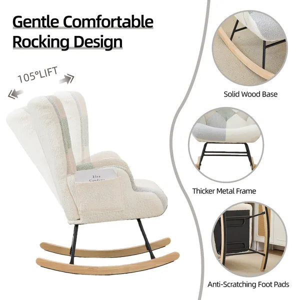 Teddy Upholstered Nursery Glider Rocking Chair - High Backrest Comfy Armchair | Versatile Accent Chair for Living Room, Bedroom, Offices
