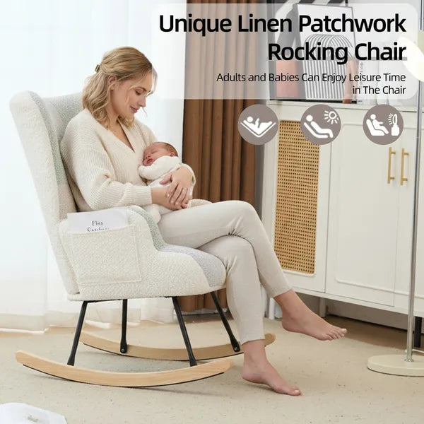 Teddy Upholstered Nursery Glider Rocking Chair - High Backrest Comfy Armchair | Versatile Accent Chair for Living Room, Bedroom, Offices