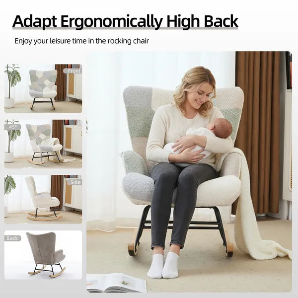 Teddy Upholstered Nursery Glider Rocking Chair - High Backrest Comfy Armchair | Versatile Accent Chair for Living Room, Bedroom, Offices