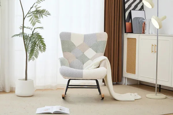 Teddy Upholstered Nursery Glider Rocking Chair - High Backrest Comfy Armchair | Versatile Accent Chair for Living Room, Bedroom, Offices