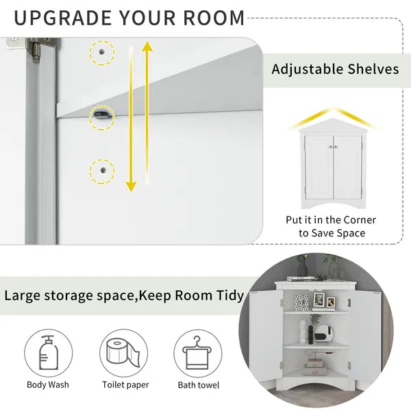 Triangle Bathroom Storage Cabinet with Adjustable Shelves, Freestanding Floor Cabinet for Home Kitchen