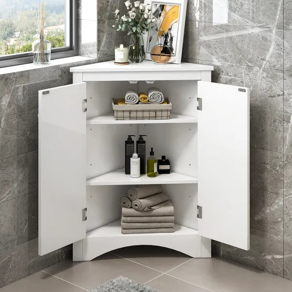 Triangle Bathroom Storage Cabinet with Adjustable Shelves, Freestanding Floor Cabinet for Home Kitchen