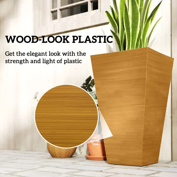 Trio of Tall Planters: 22" Brown, Designed for Both Indoor and Outdoor Use, with Superior Drainage|