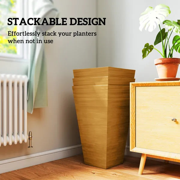 Trio of Tall Planters: 22" Brown, Designed for Both Indoor and Outdoor Use, with Superior Drainage|