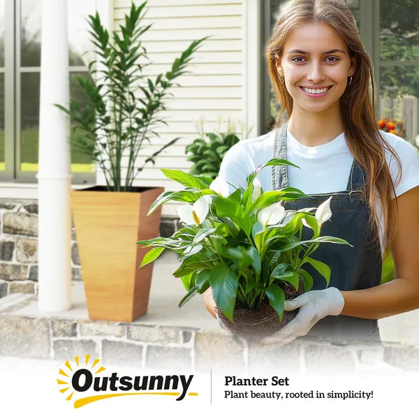 Trio of Tall Planters: 22" Brown, Designed for Both Indoor and Outdoor Use, with Superior Drainage|
