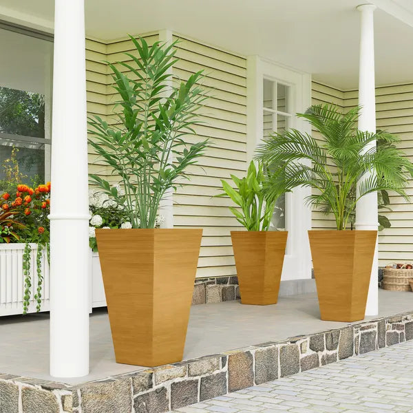 Trio of Tall Planters: 22" Brown, Designed for Both Indoor and Outdoor Use, with Superior Drainage|