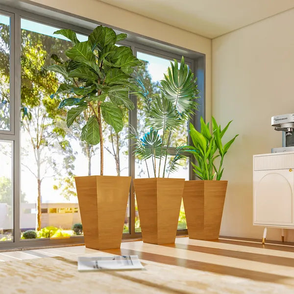 Trio of Tall Planters: 22" Brown, Designed for Both Indoor and Outdoor Use, with Superior Drainage|