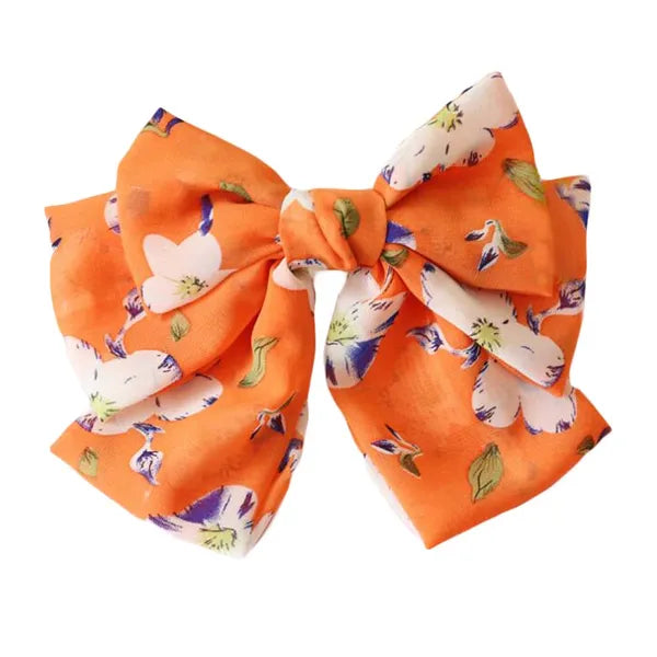 Vibrant Orange Floral Bowknot Hair Clip