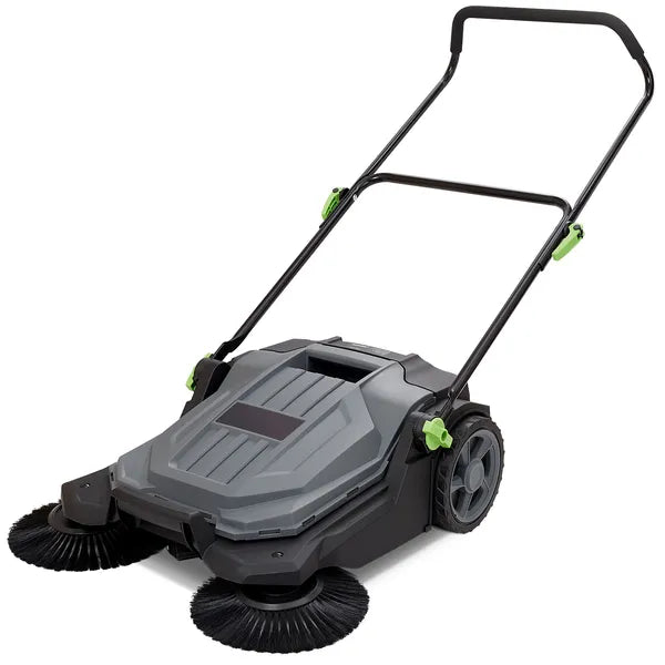 Walk-behind Hand Push Floor Sweeper, 25.6" Sweeping Width Floor Sweeper Manual Non-Electric, 5-Gallon Waste Container, Angle & Height Adjustable Folding Handle for Walkway, Yard, Garage, Patio