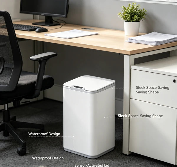 Waterproof Touchless Automatic Sensor Trash Can, Tall Sealed Odor Proof Garbage Bin, Modern White Waste Container for Bathroom Kitchen Office Household Indoor Use