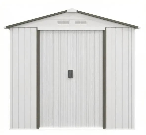 White 7x4 Garden Shed Storage with 4 Vents And 2 Sliding Doors Backyard Patio Garage Lawn Tool House