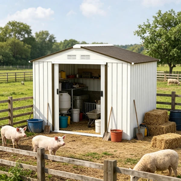 White 7x4 Garden Shed Storage with 4 Vents And 2 Sliding Doors Backyard Patio Garage Lawn Tool House