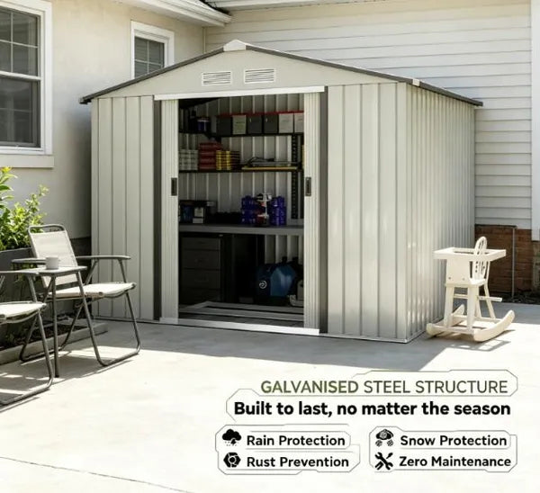 White 7x4 Garden Shed Storage with 4 Vents And 2 Sliding Doors Backyard Patio Garage Lawn Tool House