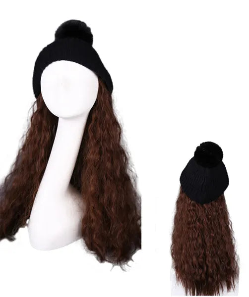 Black Knit Hat Light Brown