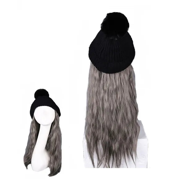 Black Knit Hat Ombre Grey