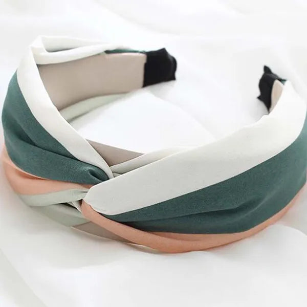 Wide Turban Headband Green Pink 2