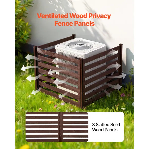 Wooden Privacy Fence, 48 x 37 inch Air Conditioner Fence, 3 Panel Solid Outdoor Wood Privacy Screen with Metal Stakes, Steel Frame, Trash Can Hider Fences Suitable for Garden, Pool