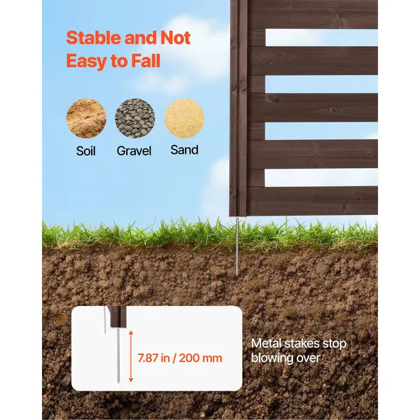 Wooden Privacy Fence, 48 x 37 inch Air Conditioner Fence, 3 Panel Solid Outdoor Wood Privacy Screen with Metal Stakes, Steel Frame, Trash Can Hider Fences Suitable for Garden, Pool