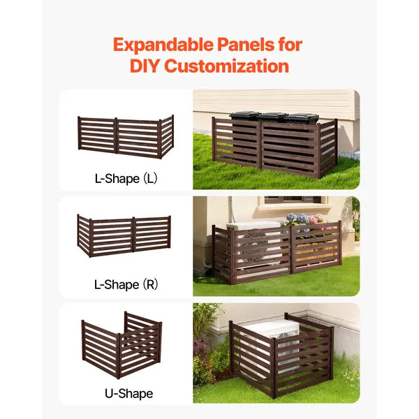 Wooden Privacy Fence, 48 x 37 inch Air Conditioner Fence, 3 Panel Solid Outdoor Wood Privacy Screen with Metal Stakes, Steel Frame, Trash Can Hider Fences Suitable for Garden, Pool