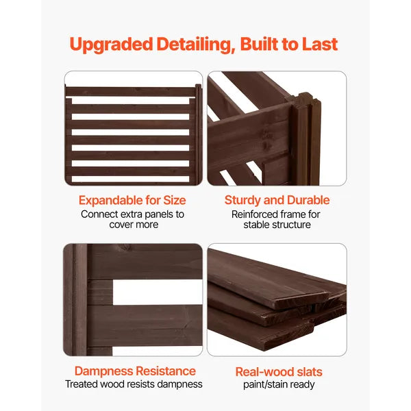 Wooden Privacy Fence, 48 x 37 inch Air Conditioner Fence, 3 Panel Solid Outdoor Wood Privacy Screen with Metal Stakes, Steel Frame, Trash Can Hider Fences Suitable for Garden, Pool