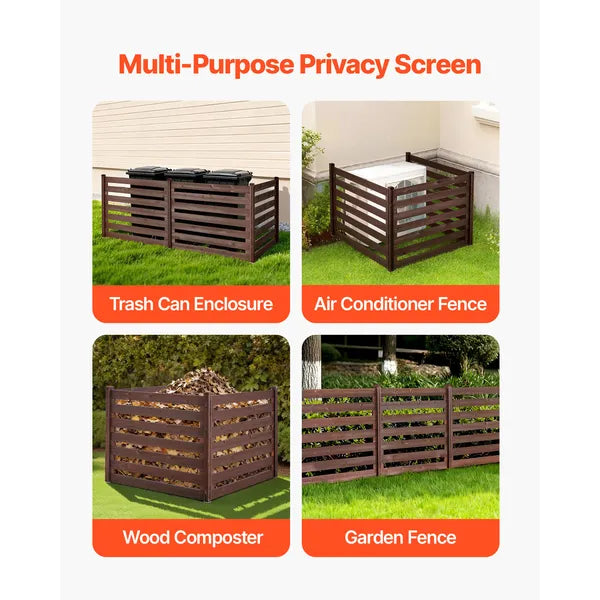 Wooden Privacy Fence, 48 x 37 inch Air Conditioner Fence, 3 Panel Solid Outdoor Wood Privacy Screen with Metal Stakes, Steel Frame, Trash Can Hider Fences Suitable for Garden, Pool