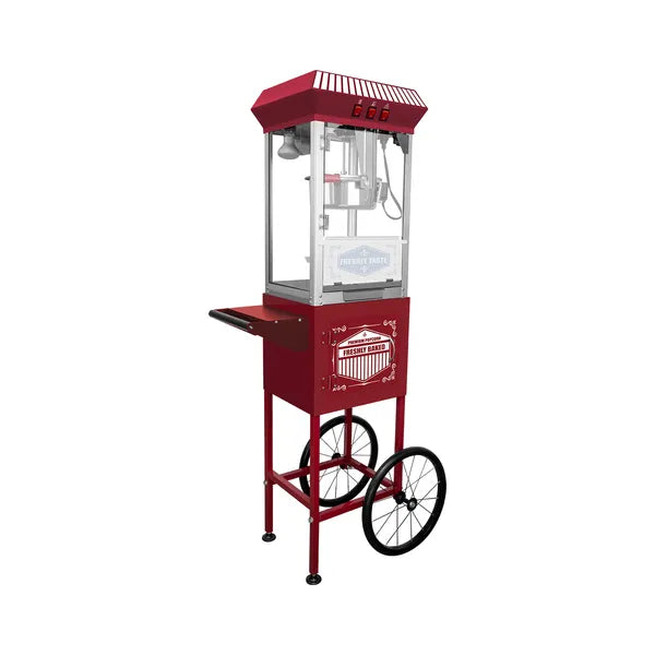 XH-P831-P Movie Theater-Style Popcorn Machine Maker with Cart and 12-Ounce Kettle - Red, Vintage-Style Popper on Wheels