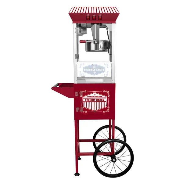 XH-P831-P Movie Theater-Style Popcorn Machine Maker with Cart and 12-Ounce Kettle - Red, Vintage-Style Popper on Wheels