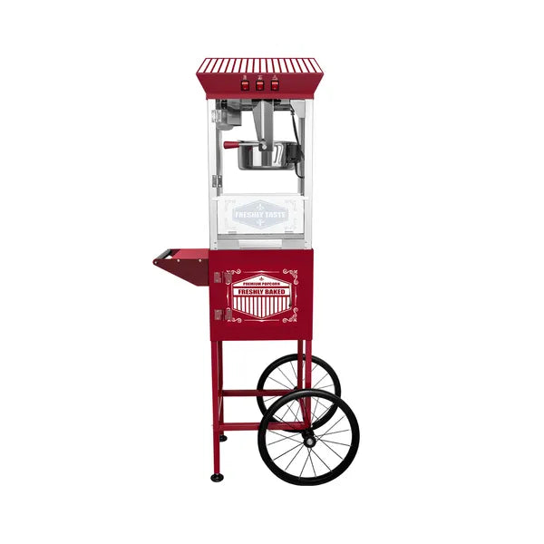 XH-P831-P Movie Theater-Style Popcorn Machine Maker with Cart and 12-Ounce Kettle - Red, Vintage-Style Popper on Wheels