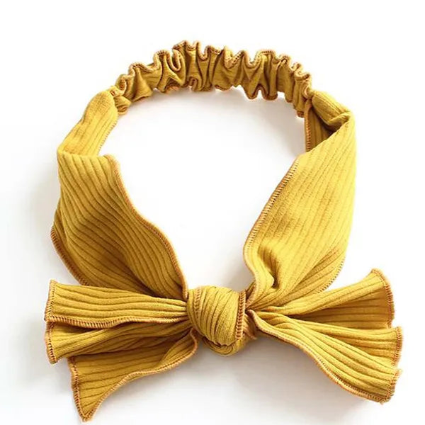 Yellow Simple Bowknot Stretch Hairband Solid Color Headband Out Wide Hair Ribbon